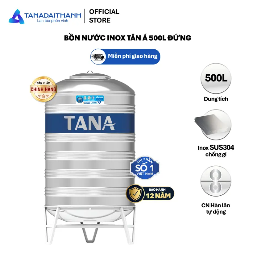 Bồn nước Inox Tân Á 500D ĐK700 – Chỉ bán tại miền Bắc