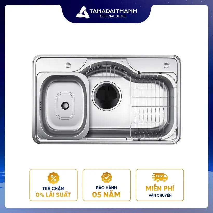 Chậu kép rửa bát Wonang WKJ08551 một hố inox 304 – Made In Korea (kèm chậu phụ)