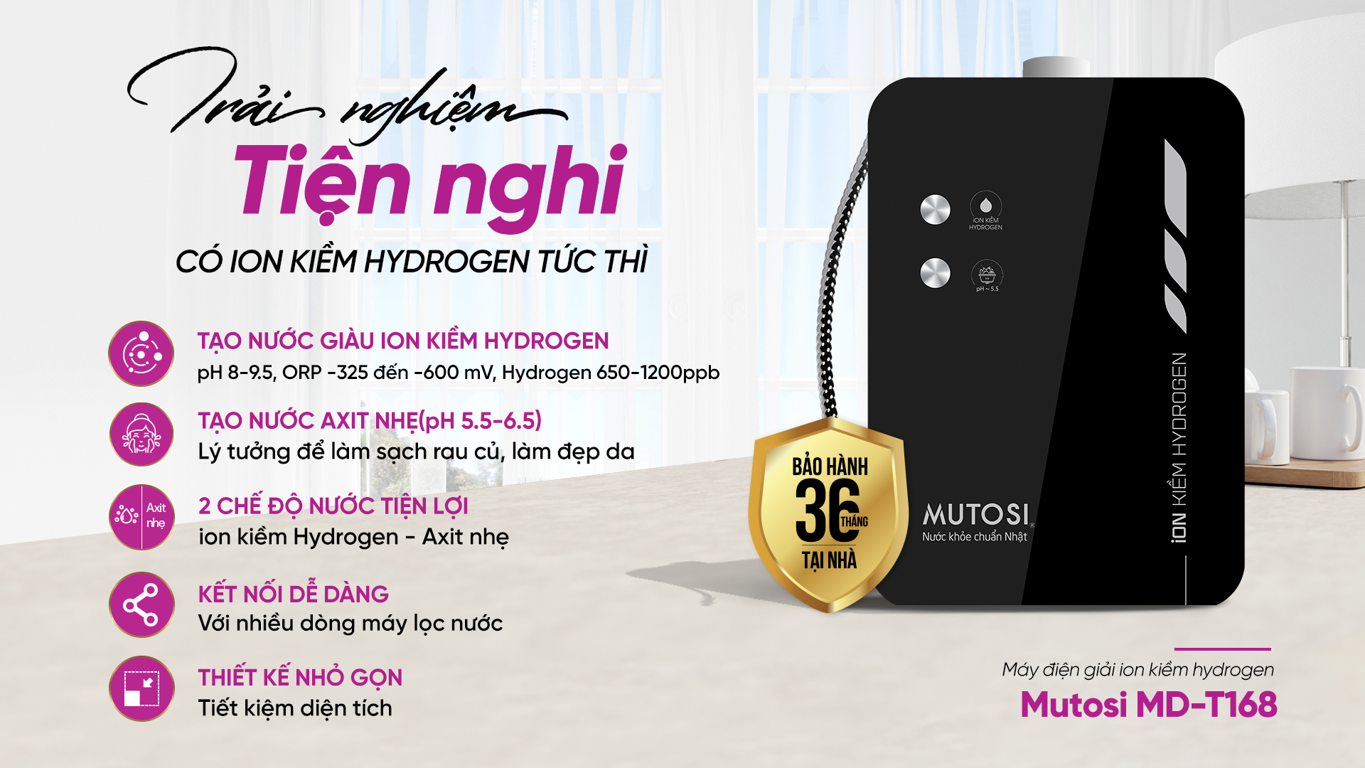 Máy điện giải ion kiềm hydrogen Mutosi MD-T168