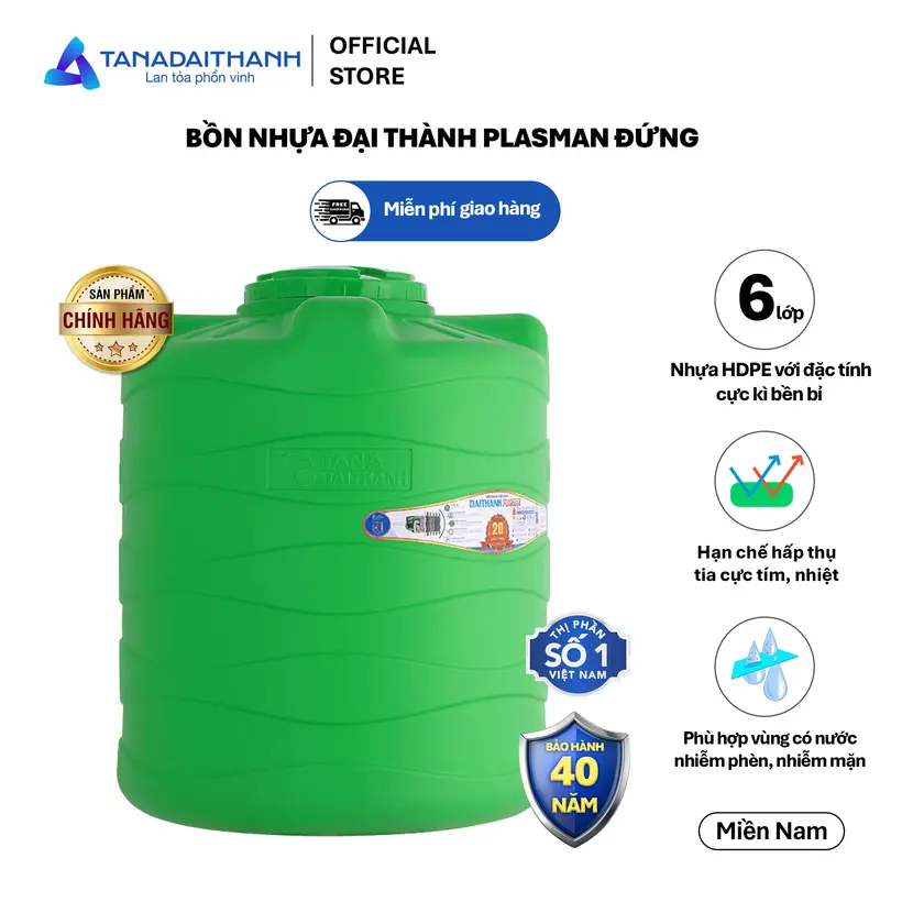 Bồn nhựa đứng Đại Thành Plasman 2.000LĐ Xanh