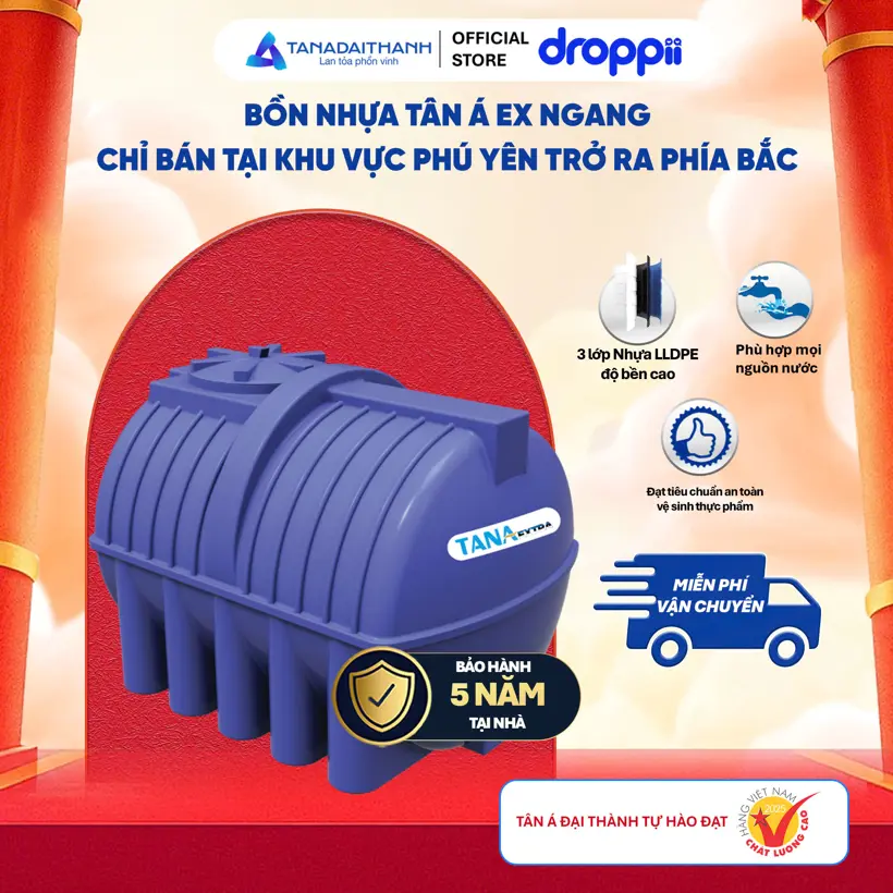 Bồn nhựa Tân Á 2000L EX- bồn ngang ( Phân phối từ khu vực Bình Định trở ra phía Bắc )