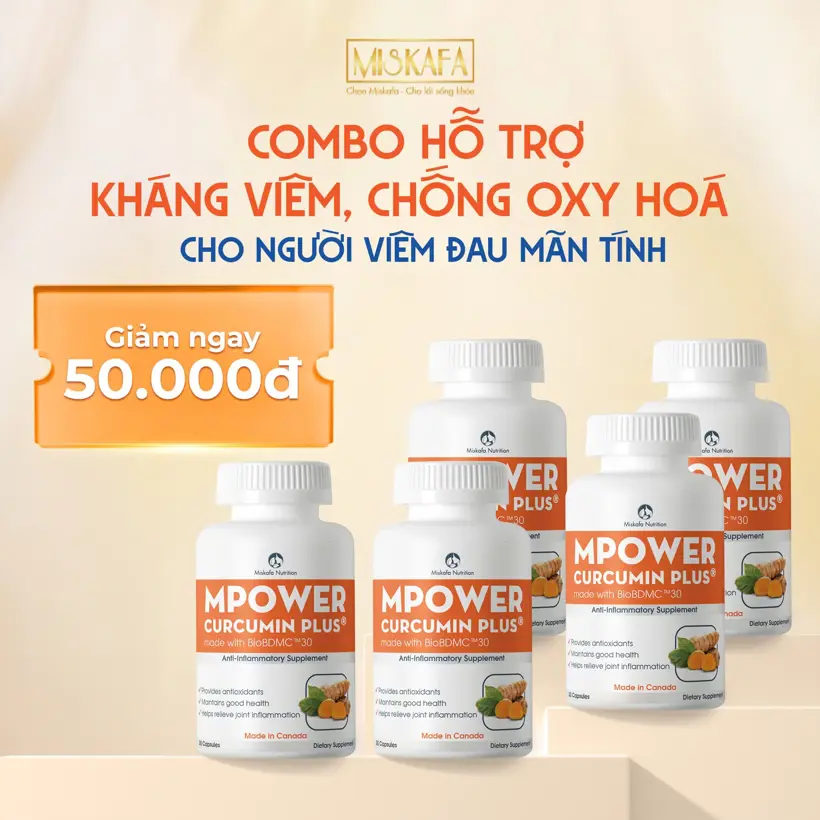 Combo 5 hộp Mpower Curcumin Plus made with BioBDMC™30 tiêu chuẩn Canada, được cấp sáng chế (Hộp 30 viên)