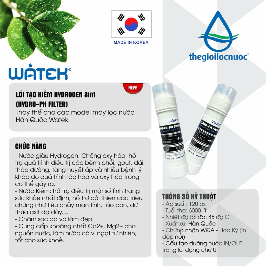 LÕI TẠO KIỀM HYDROGEN 3in1 (HYDRO-PH FILTER)